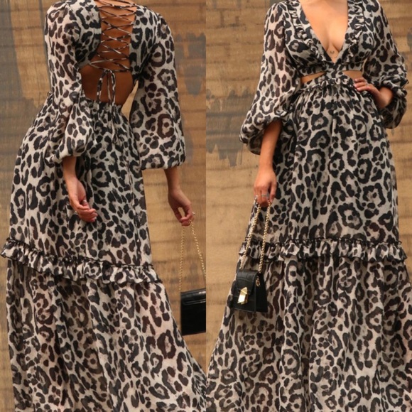 Animal Print Lace Up Back Maxi Dress - Picture 4 of 4